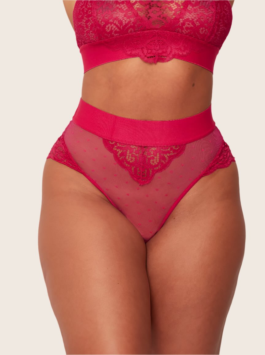 Beccs brief in very cherry with lace front detailing