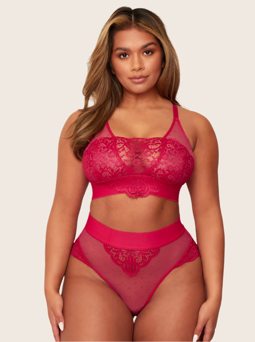 The beccs bralette in very cherry in lace and mesh